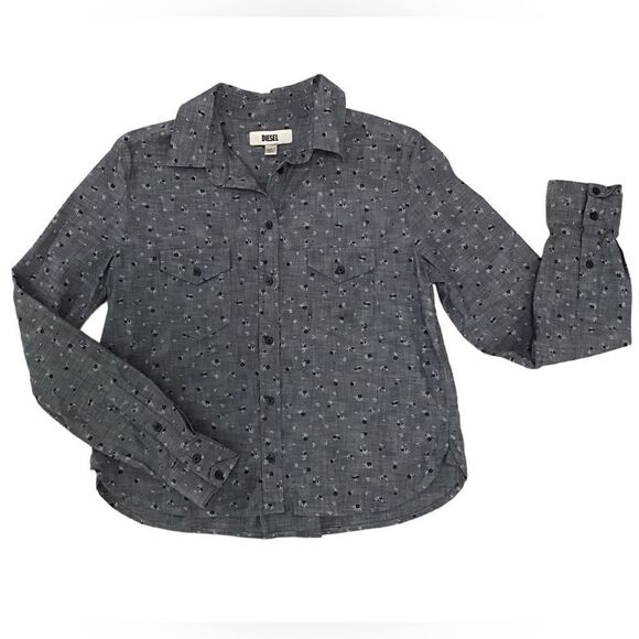 Diesel Tops - Diesel Chambray Floral Pattern Button Down Crop Shirt